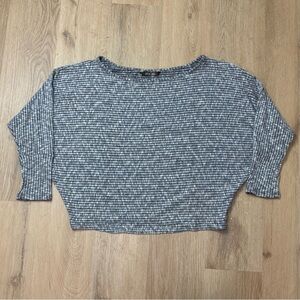 Peyton Jensen Marled Gray Cropped Short Sleeve Top Shirt Small